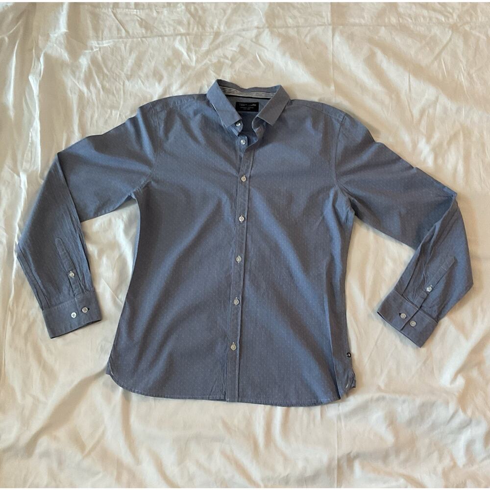 Teddy Smith Men’s L Blue Geometric Long Sleeve Button-Up Shirt